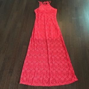 Coral Lace Maxi Dress | Bisou Bisou